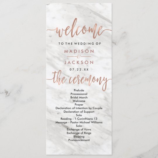 White Marble Rose Gold Elegant Wedding Program Programme