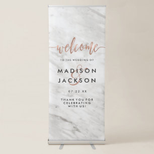 White Marble & Rose Gold Elegant Wedding Welcome Retractable Banner