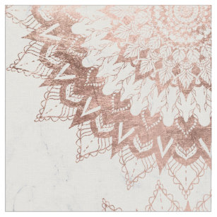 WHite marble rose gold floral mandala illustration Fabric
