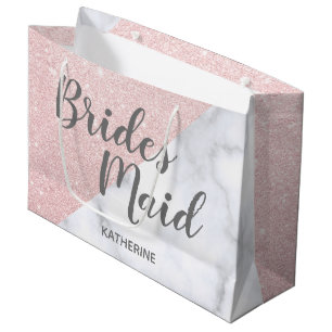 White marble & rose gold glitter bridesmaid large gift bag