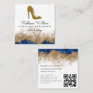 White Marble Rose Gold Glitter High Heels B Square Business Card