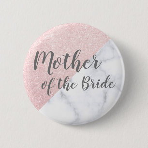 White marble rose gold glitter mother of the bride 6 cm round badge