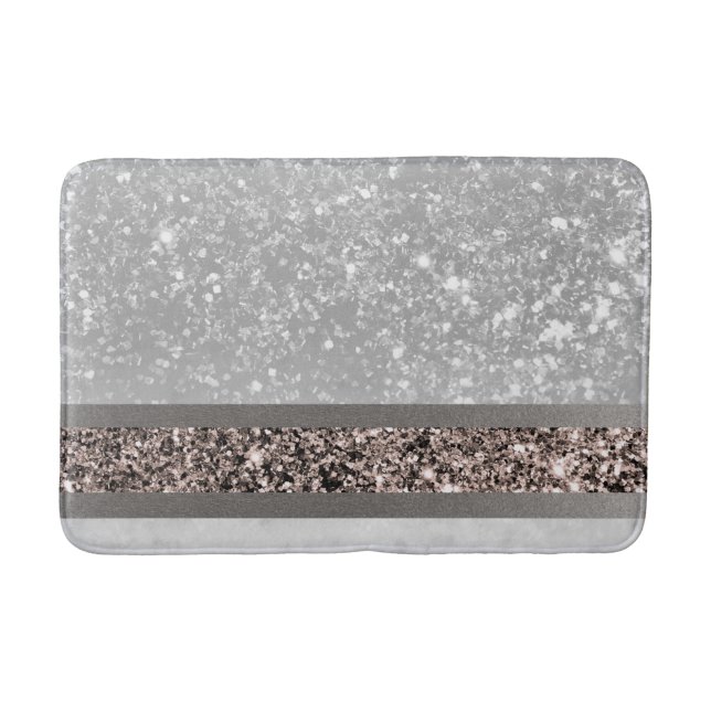 White Marble Rose Gold Glitter Stripe Glam #1 Bath Mat (Front)