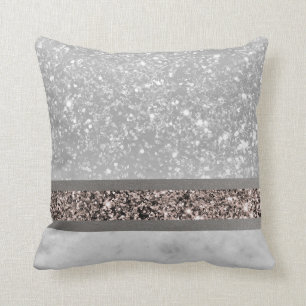 White Marble Rose Gold Glitter Stripe Glam #1 Cushion