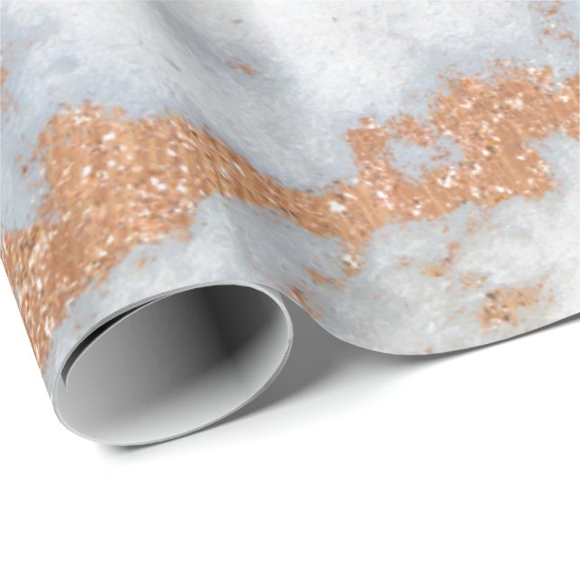 White Marble Rose Gold Gold Metal Copper Grey Wrapping Paper (Roll Corner)
