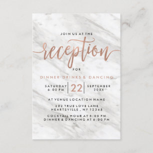 White Marble & Rose Gold Modern Wedding Reception Invitation