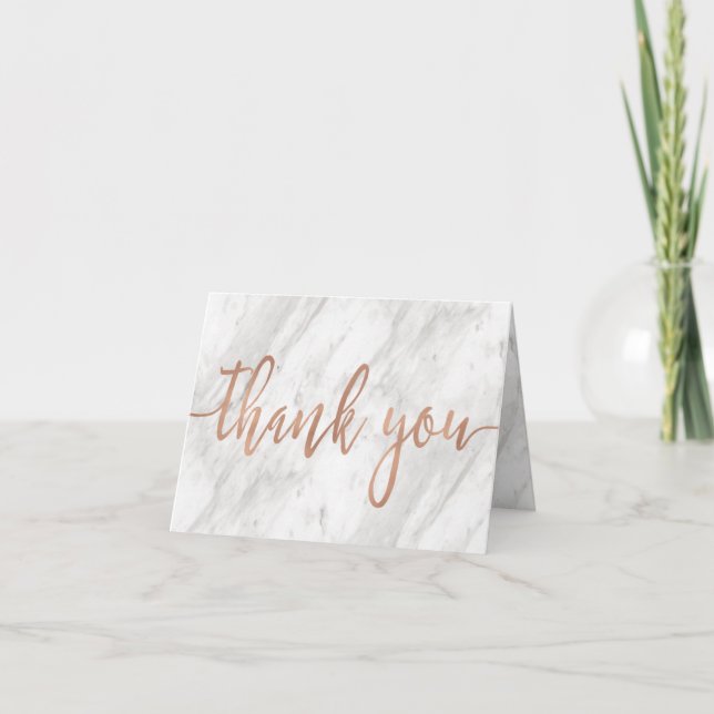 White Marble & Rose Gold Modern Wedding Thank You (Front)