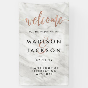 White Marble & Rose Gold Modern Wedding Welcome Banner