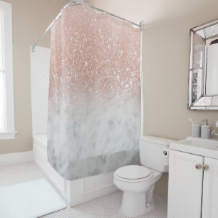 White Marble Rose Gold Ombre Glitter Glam #1 Shower Curtain