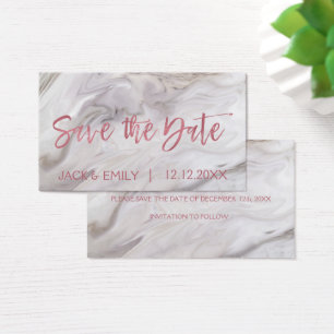 White Marble Rose Gold Pink Foil Save the Date