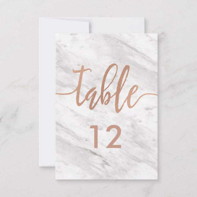 White Marble Rose Gold Table Number Seating Chart (Front)