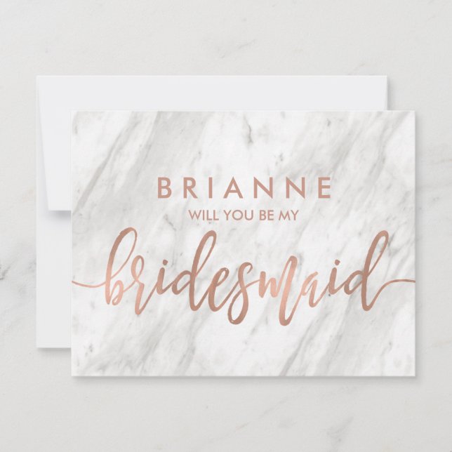White Marble & Rose Gold Will You Be My Bridesmaid Invitation (Front)