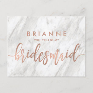 White Marble & Rose Gold Will You Be My Bridesmaid Invitation