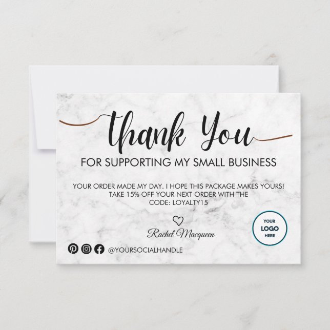 White Marble Script Customer  Thank You Card (Front)