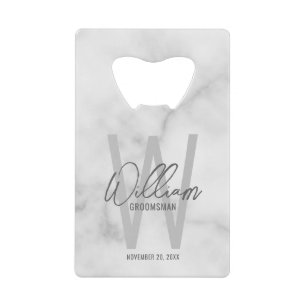 White Marble Script Personalised Groomsman's Name