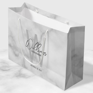 White Marble Script Personalised Groomsmen Large Gift Bag
