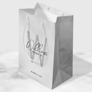 White Marble Script Personalised Groomsmen Medium Gift Bag