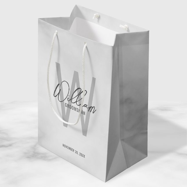 White Marble Script Personalised Groomsmen Medium Gift Bag (Creator Uploaded)