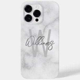 White Marble Script Personalised Monogram and Name Case-Mate iPhone 14 Pro Max Case