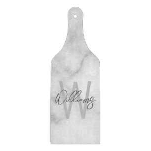 White Marble Script Personalised Monogram and Name Cutting Board