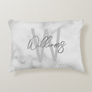 White Marble Script Personalised Monogram and Name Decorative Cushion
