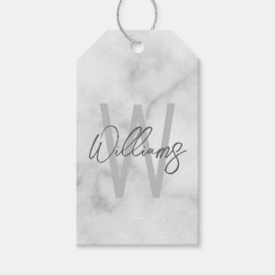 White Marble Script Personalised Monogram and Name Gift Tags