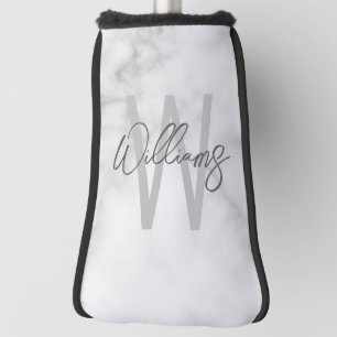 White Marble Script Personalised Monogram and Name Golf Head Cover