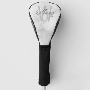 White Marble Script Personalised Monogram and Name Golf Head Cover