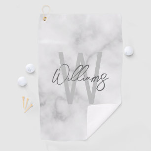 White Marble Script Personalised Monogram and Name Golf Towel