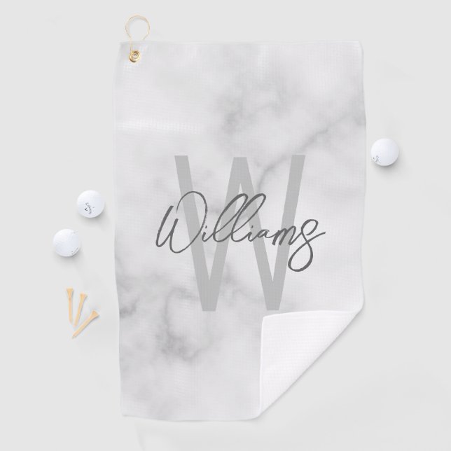 White Marble Script Personalised Monogram and Name Golf Towel (InSitu)
