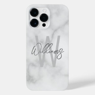White Marble Script Personalised Monogram and Name iPhone 14 Pro Max Case