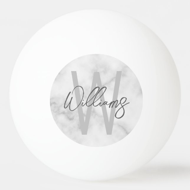 White Marble Script Personalised Monogram and Name Ping Pong Ball (Front)