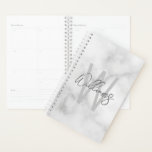White Marble Script Personalised Monogram and Name Planner<br><div class="desc">Modern Minimalist Personalised Monogram and Name Gifts
This design features personalised name in grey modern handwriting script font style and monogram in light grey modern sans serif font style as background,  on white marble background.</div>