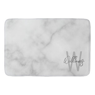 White Marble Script Personalized Monogram and Name Bath Mat