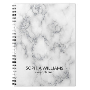 White Marble Silver Glitter Notebook