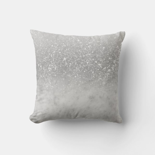 White Marble Silver Ombre Glitter Glam #1 Cushion (Front)