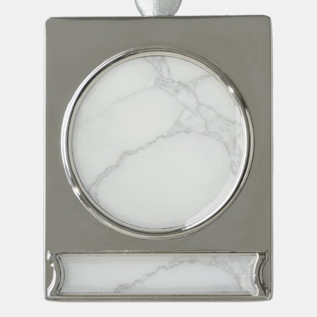 White Marble Silver Plated Banner Ornament (Front)