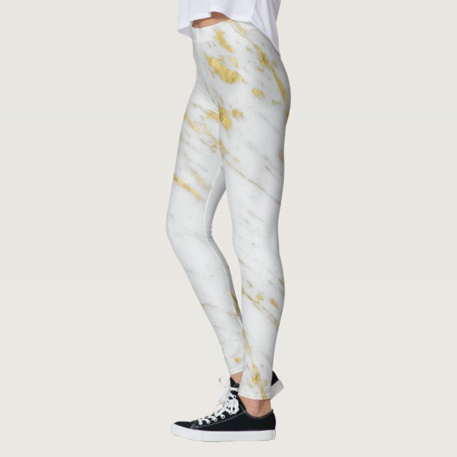 White Marble Spotted Gold Glitter Leggings (Left)