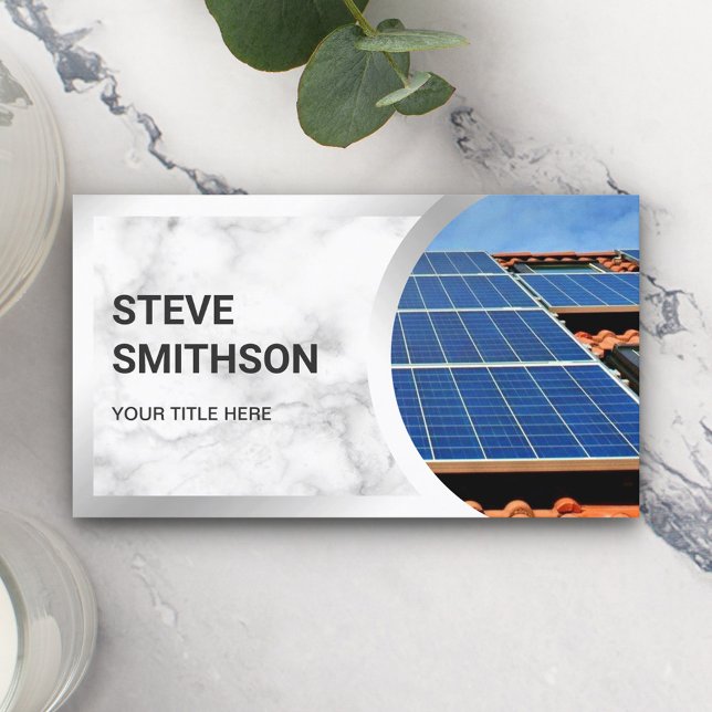 White Marble Steel Rooftop Solar Panels Business Card (Creator Uploaded)