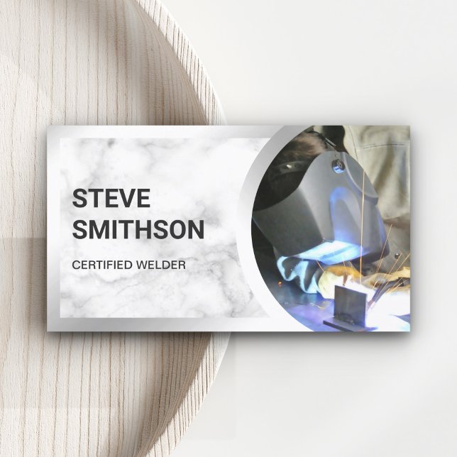 White Marble Steel Welding Fabricator Welder Business Card (Creator Uploaded)