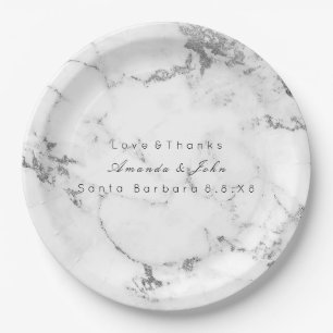 White Marble Stone Carrara Gray Silver Minimal Paper Plate