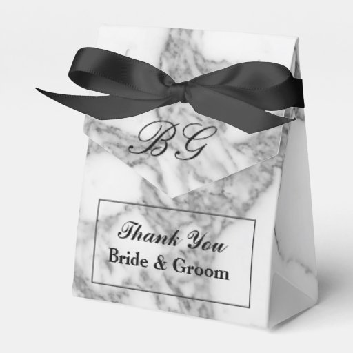 Image of White marble stone custom name wedding thank you Favour Box