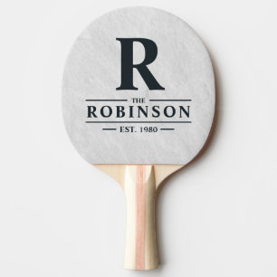 White Marble Stone Family Name & Initial Ping Pong Paddle