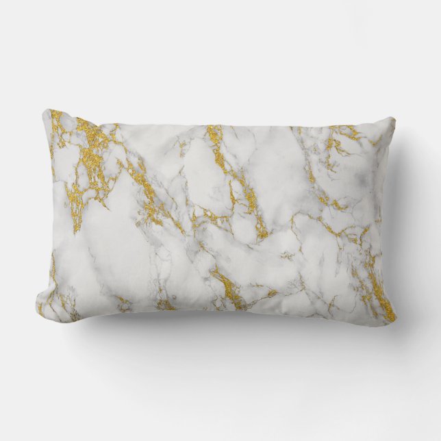 White Marble Stone Gild Accent Lumbar Cushion (Front)