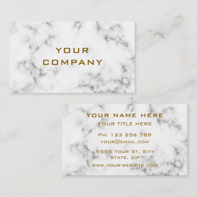 White Marble Stone Gold Business Card Professional (Front/Back)