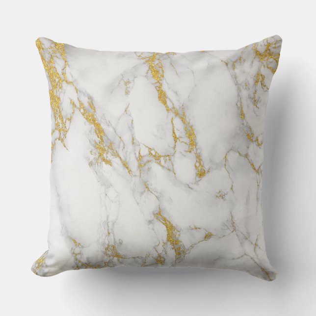 White Marble Stone Gold Glitter Accent Outdoor Cushion (Front)