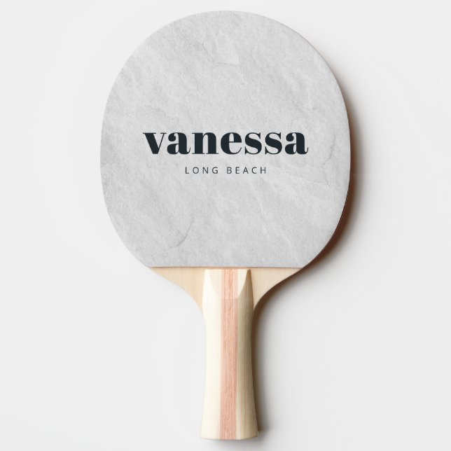 White Marble Stone Minimal Modern Classic Name Ping Pong Paddle (Back)