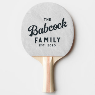 White Marble Stone Retro Family Name & Year Ping Pong Paddle