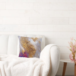 White Marble Swirl with Liquid Gold Cushion