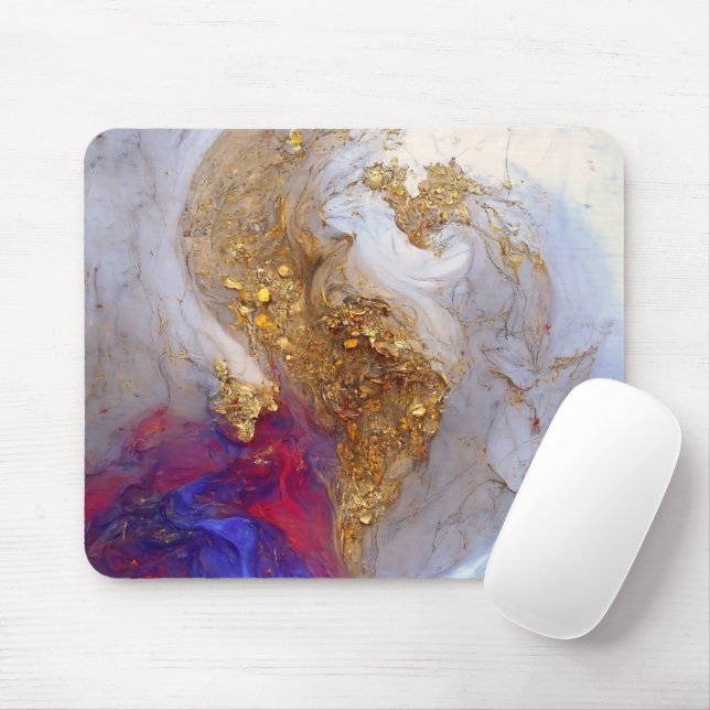 White Marble Swirl with Liquid Gold Mouse Mat (With Mouse)